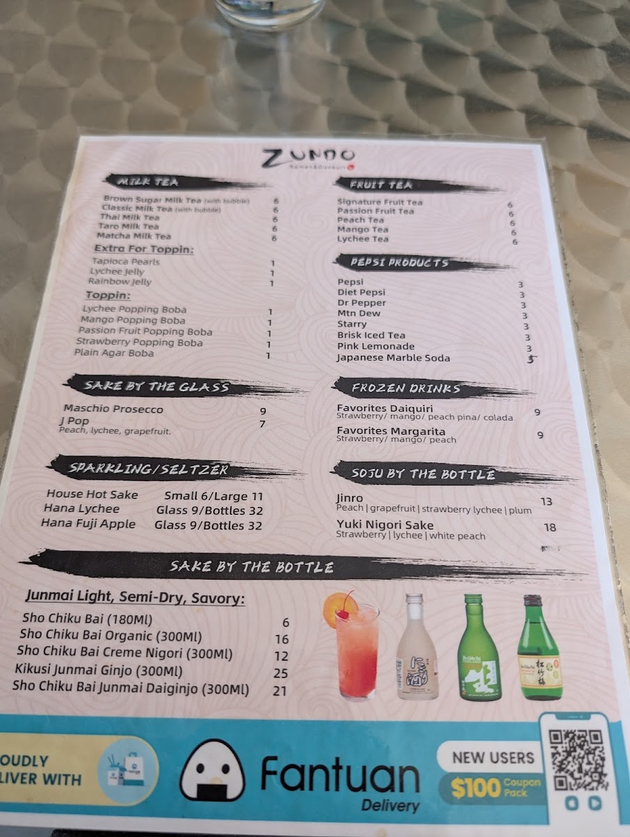 Zundo Ramen - Columbus menu board