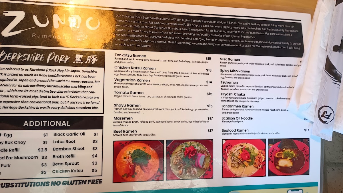 Zundo Ramen - Columbus menu board