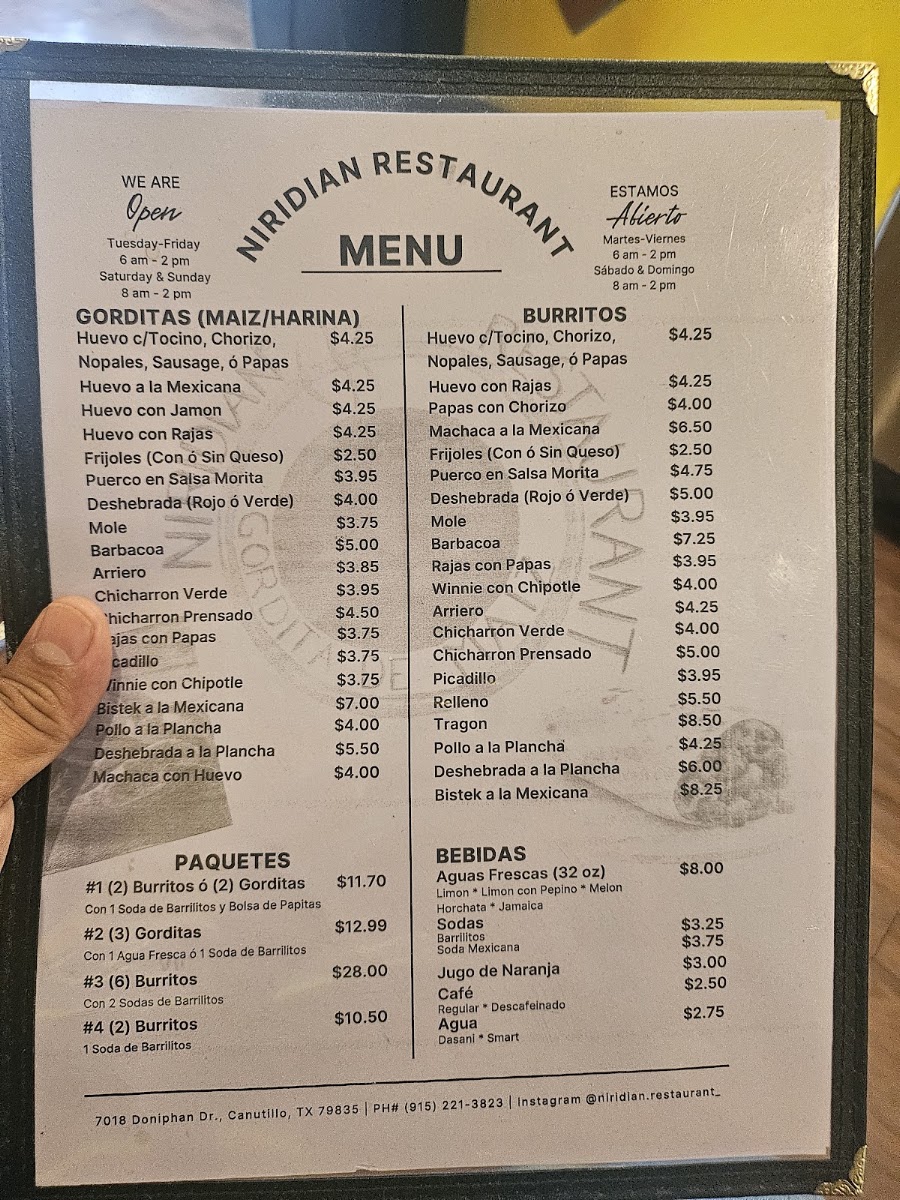 Niridian Restaurant | Mexican menu board