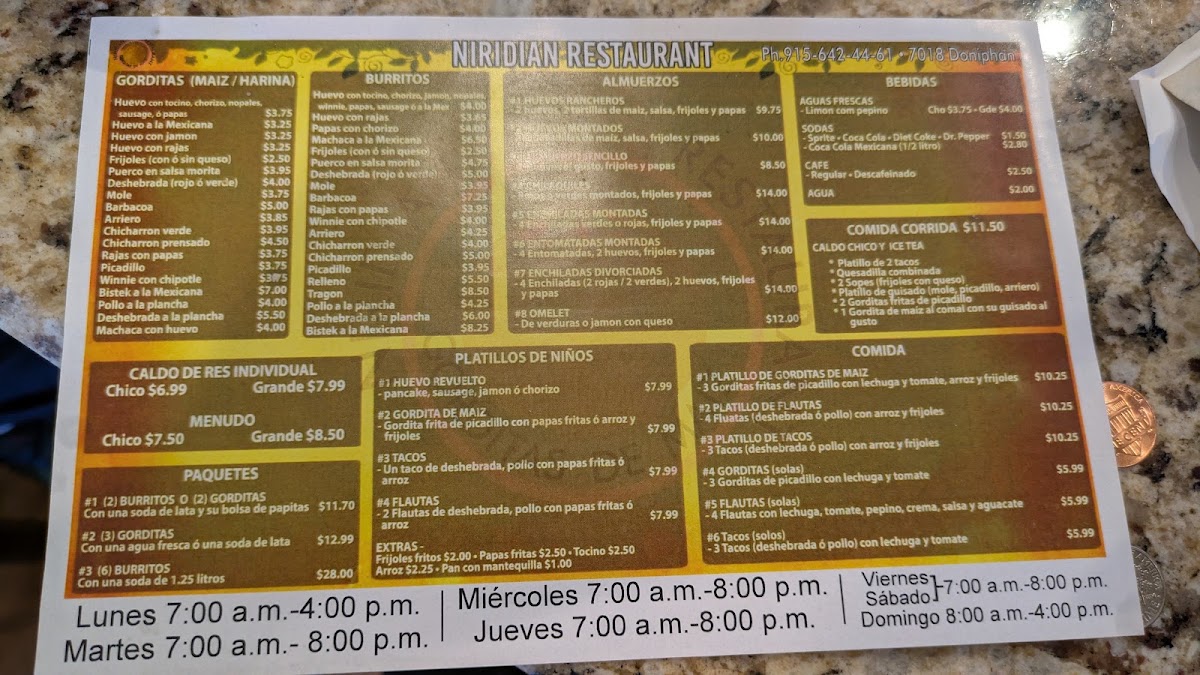 Niridian Restaurant | Mexican menu board
