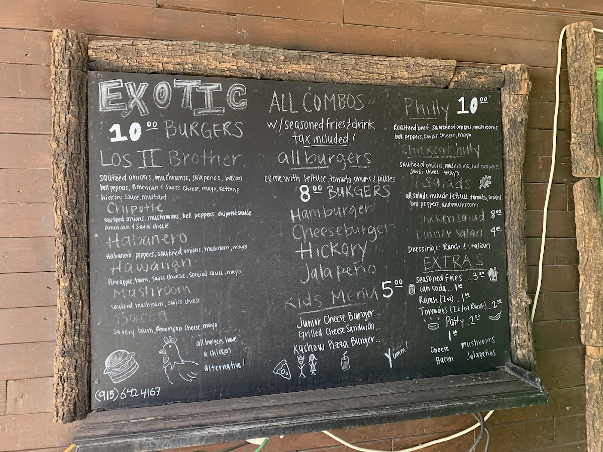 Los II Brothers Burgers menu board