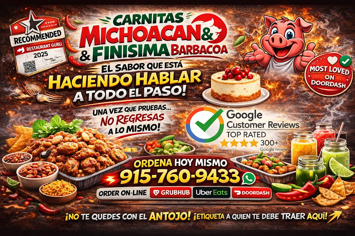 Carnitas Michoacan & Finisima Barbacoa menu board