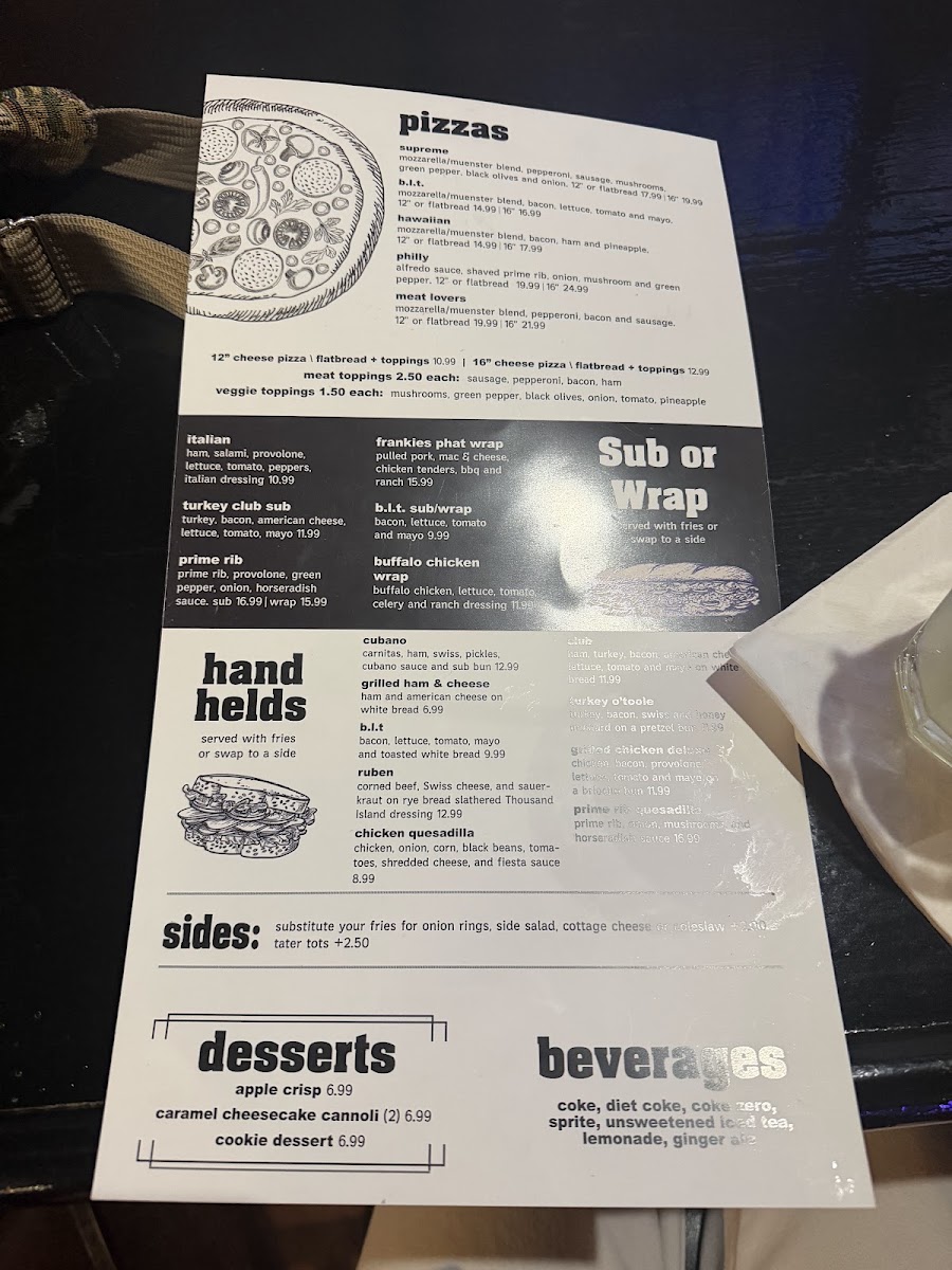 Frankies Bar menu board