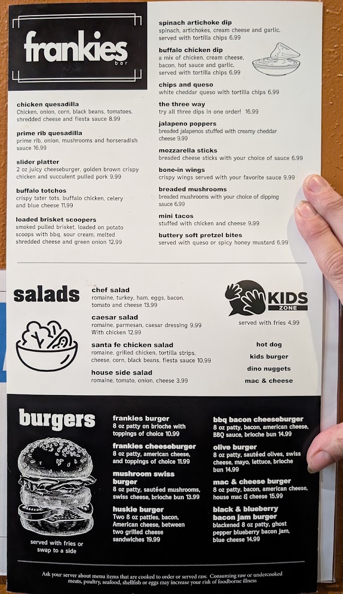 Frankies Bar menu board