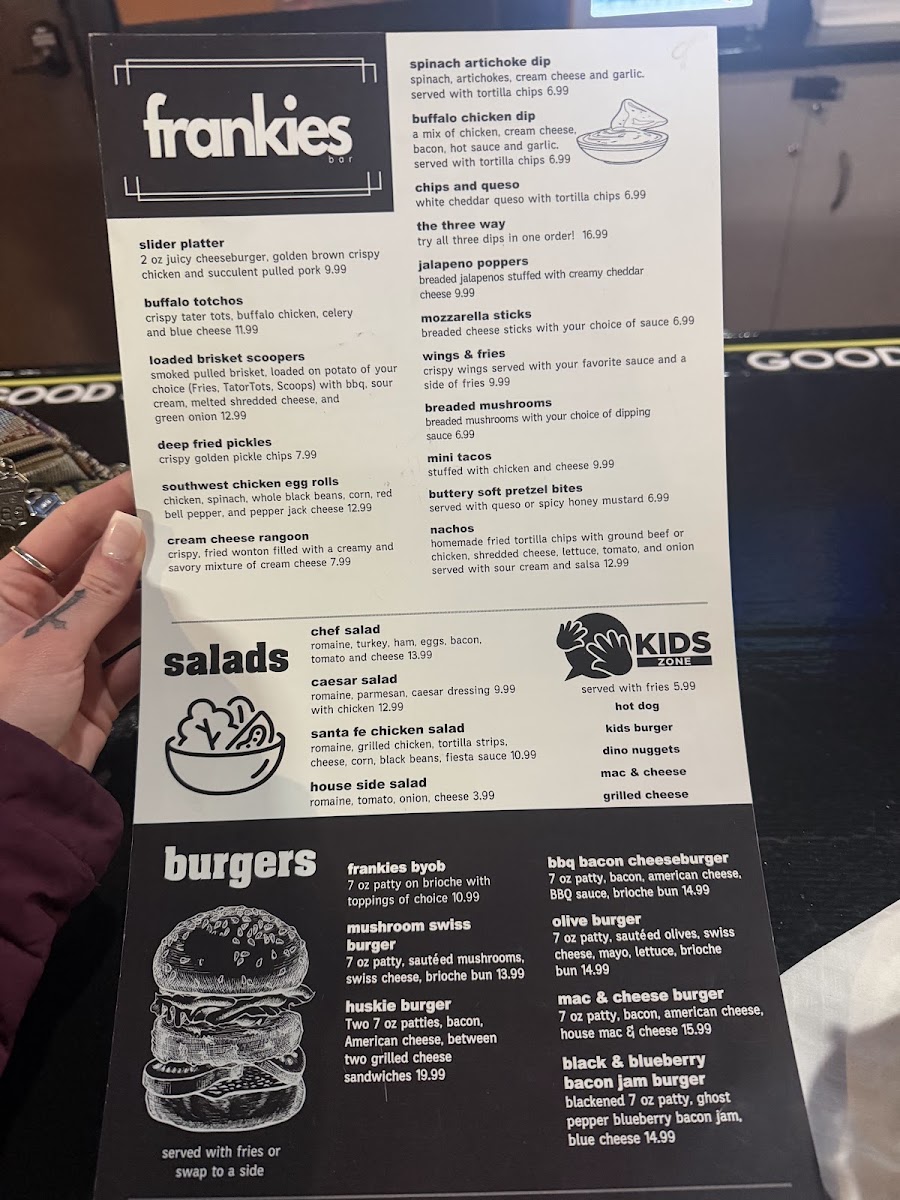 Frankies Bar menu board