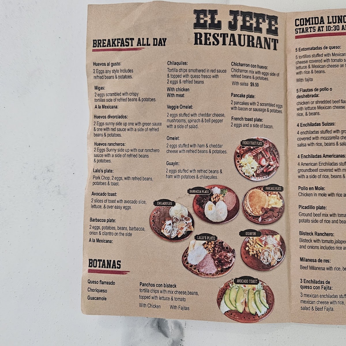 El Jefe menu board
