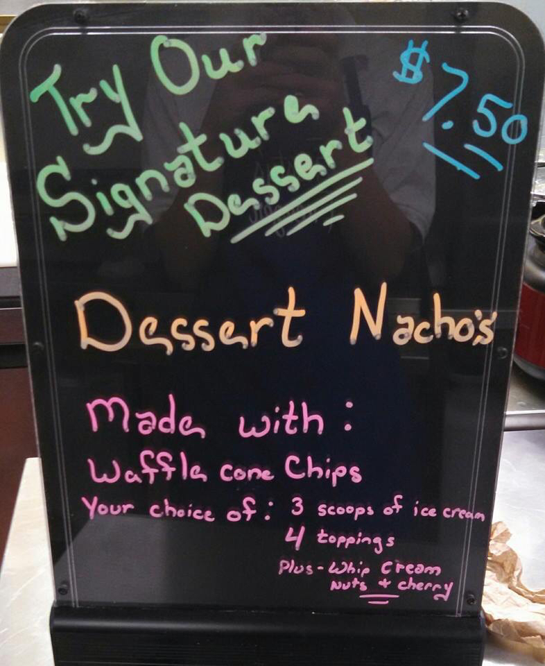 Frosty's Freezer and Pizzeria menu board