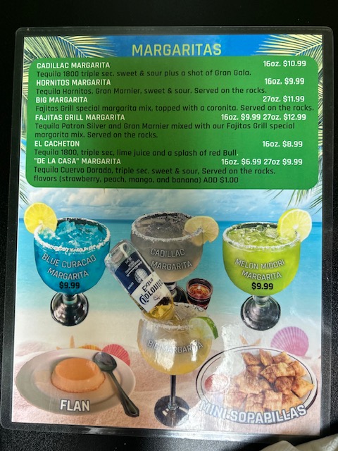 Fajitas Grill Mexican Restaurant menu board