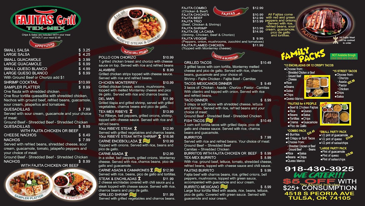Fajitas Grill Mexican Restaurant menu board