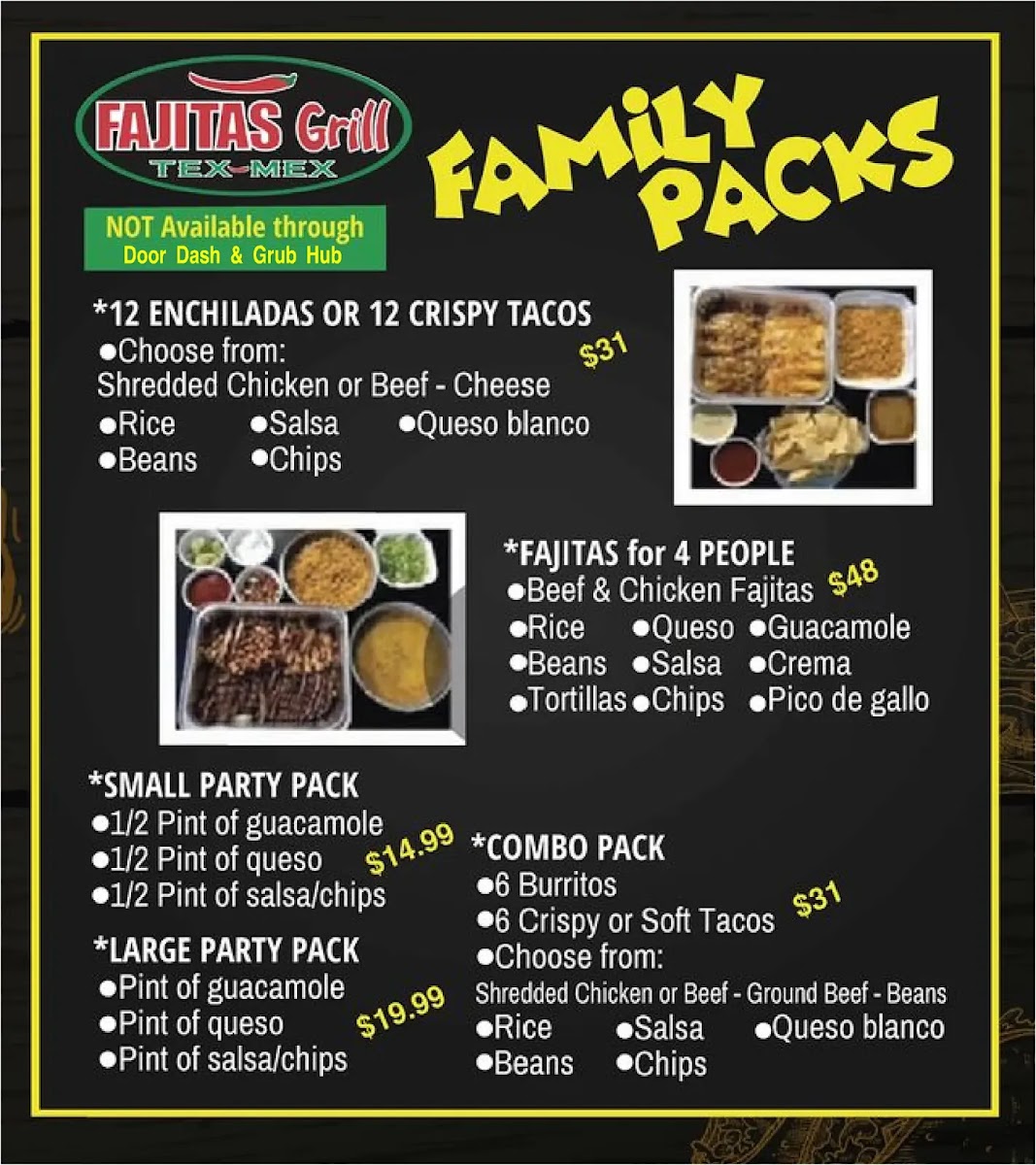 Fajitas Grill Mexican Restaurant menu board