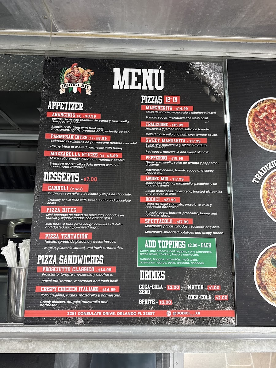 Dodici XII menu board
