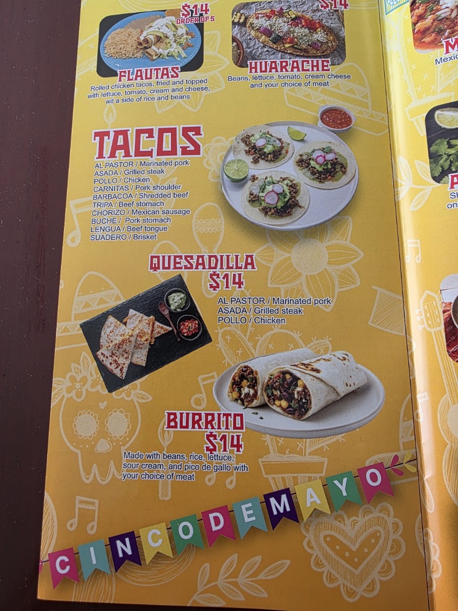 Taquería El Milagro | Mexican menu board
