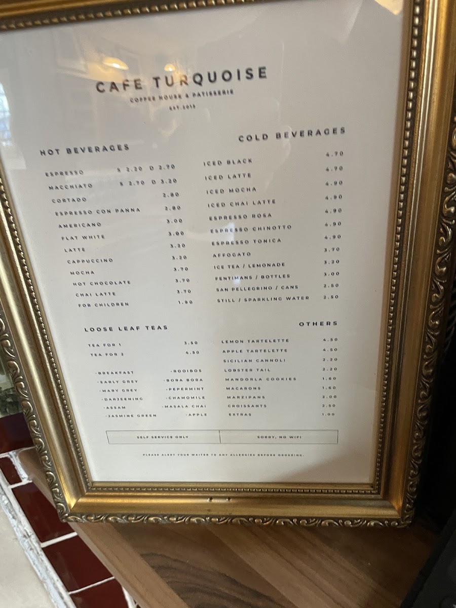 Café Turquoise menu board