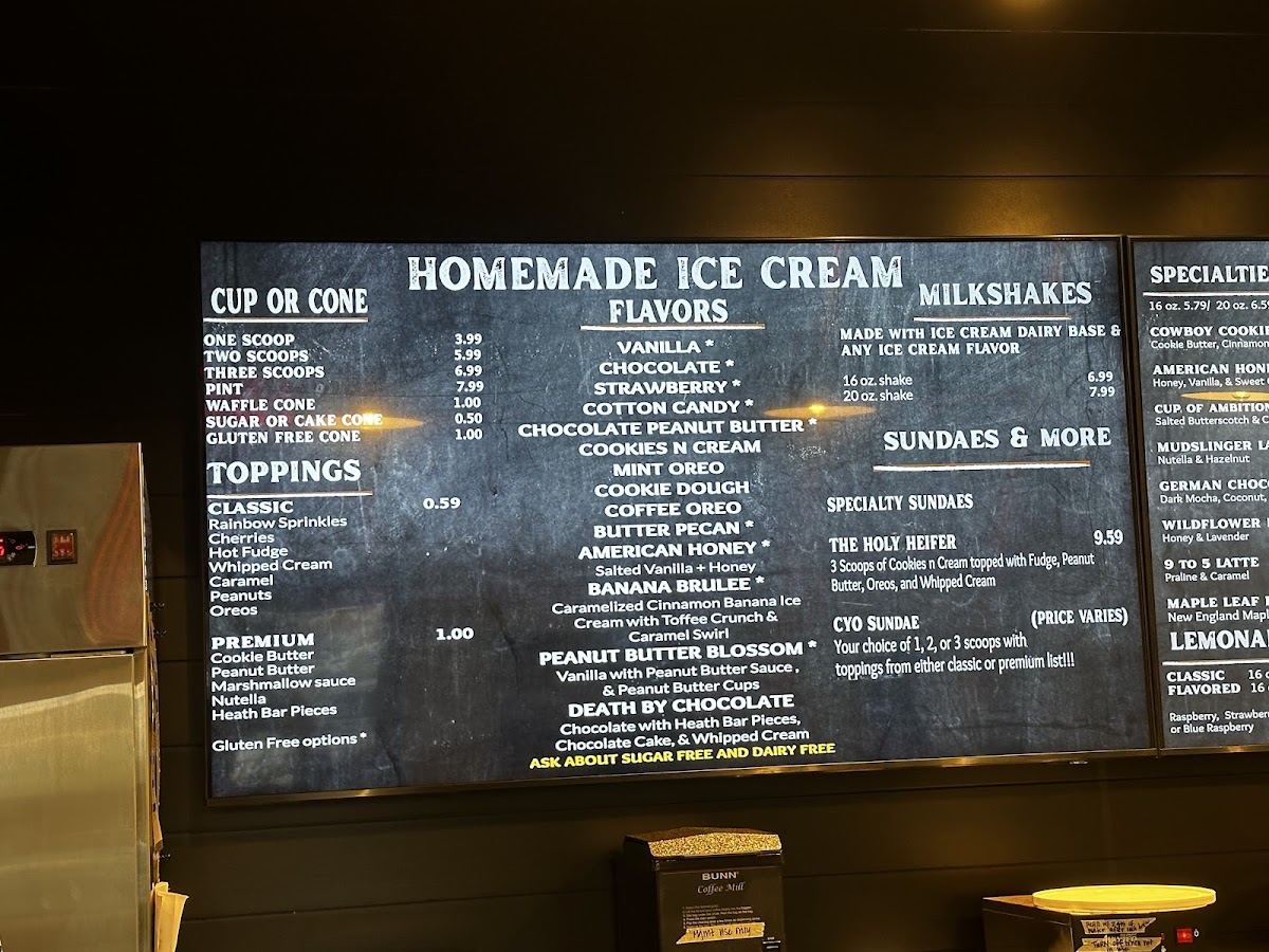 American Honey Creamery and Coffee Co. menu board