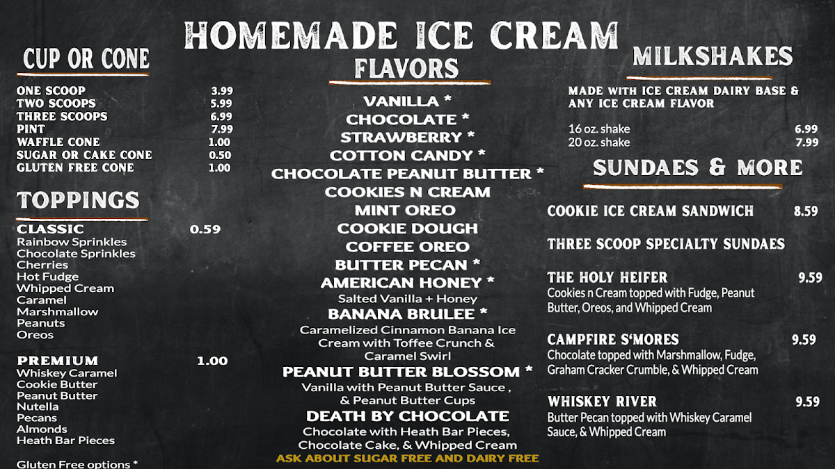American Honey Creamery and Coffee Co. menu board