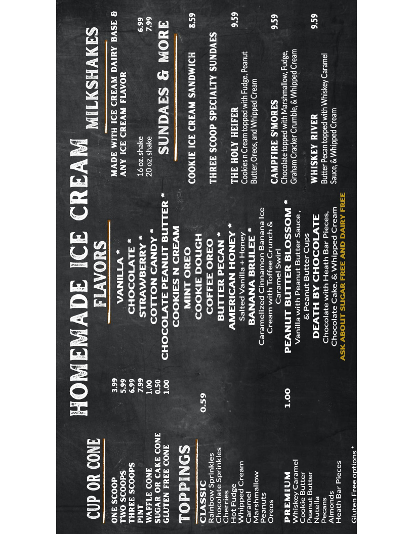 American Honey Creamery and Coffee Co. menu board