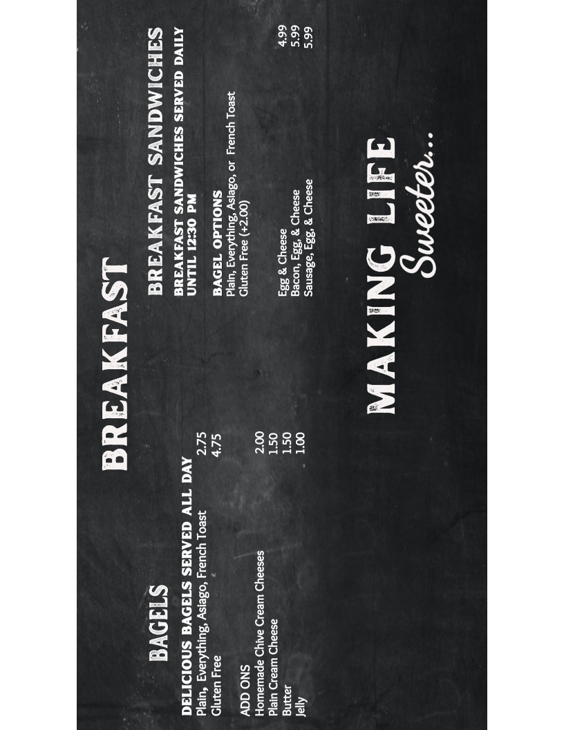 American Honey Creamery and Coffee Co. menu board