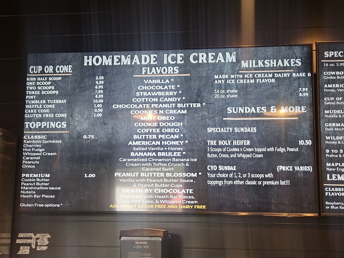 American Honey Creamery and Coffee Co. menu board