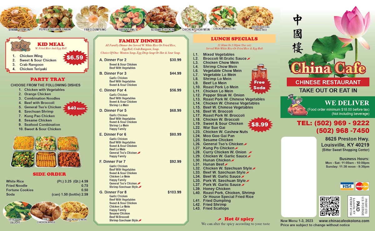 China Cafe menu board