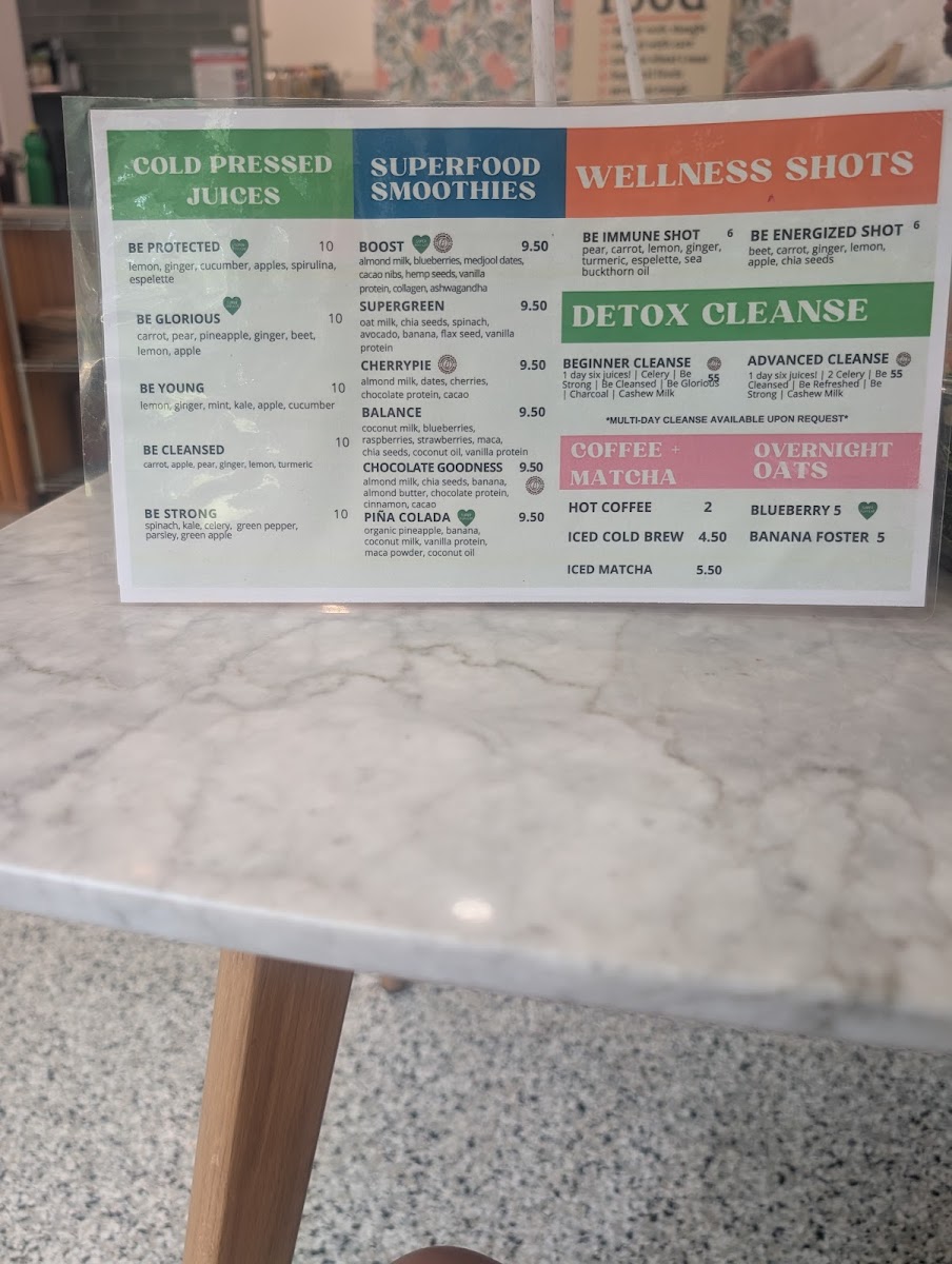 be well cafe menu board