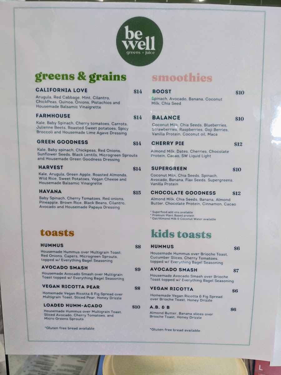 be well cafe menu board