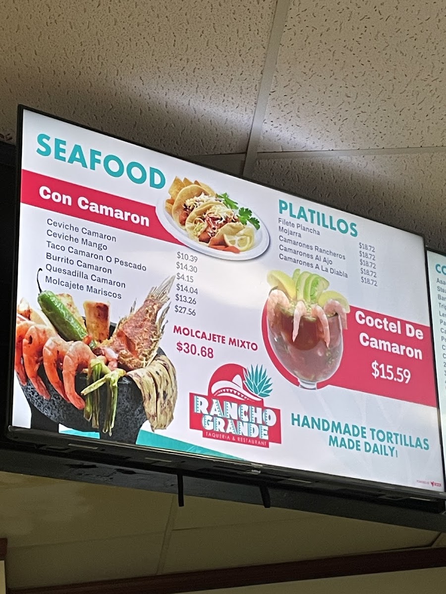 Rancho Grande menu board