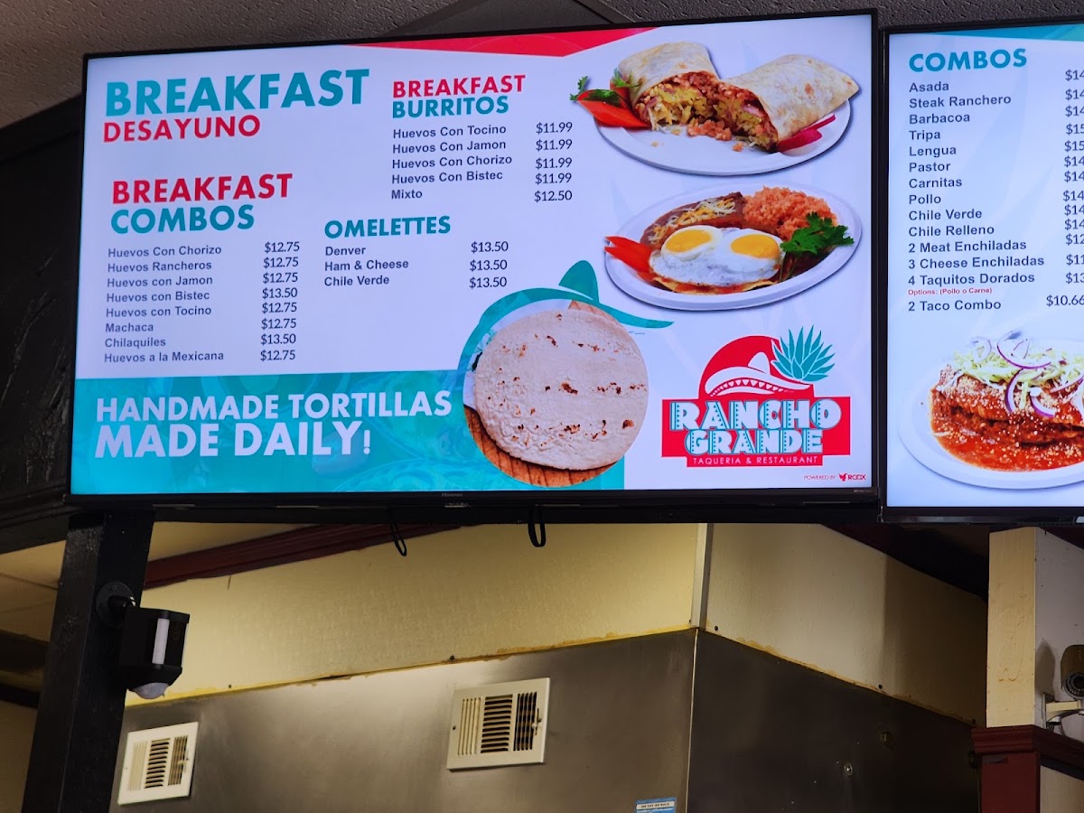 Rancho Grande menu board