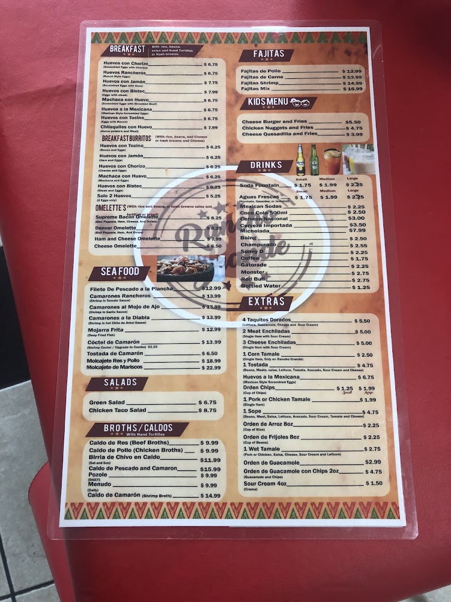 Rancho Grande menu board