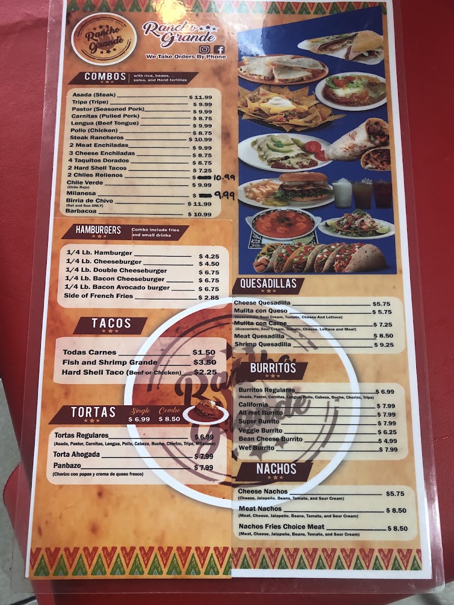 Rancho Grande menu board