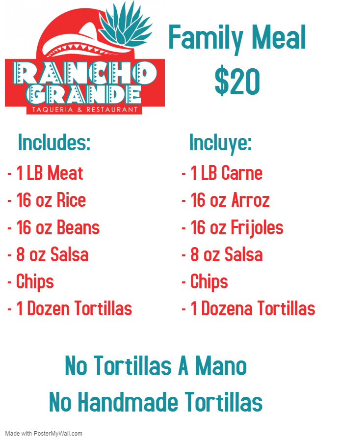 Rancho Grande menu board