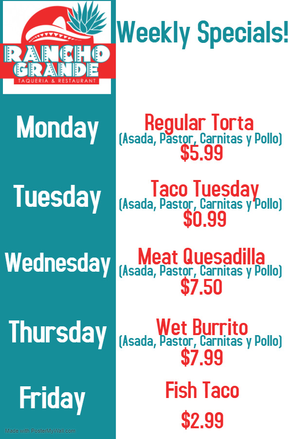 Rancho Grande menu board