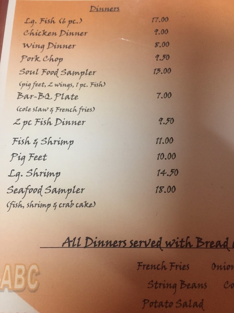 Paris Inn Restaurant menu board