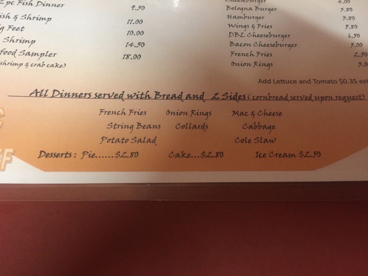 Paris Inn Restaurant menu board