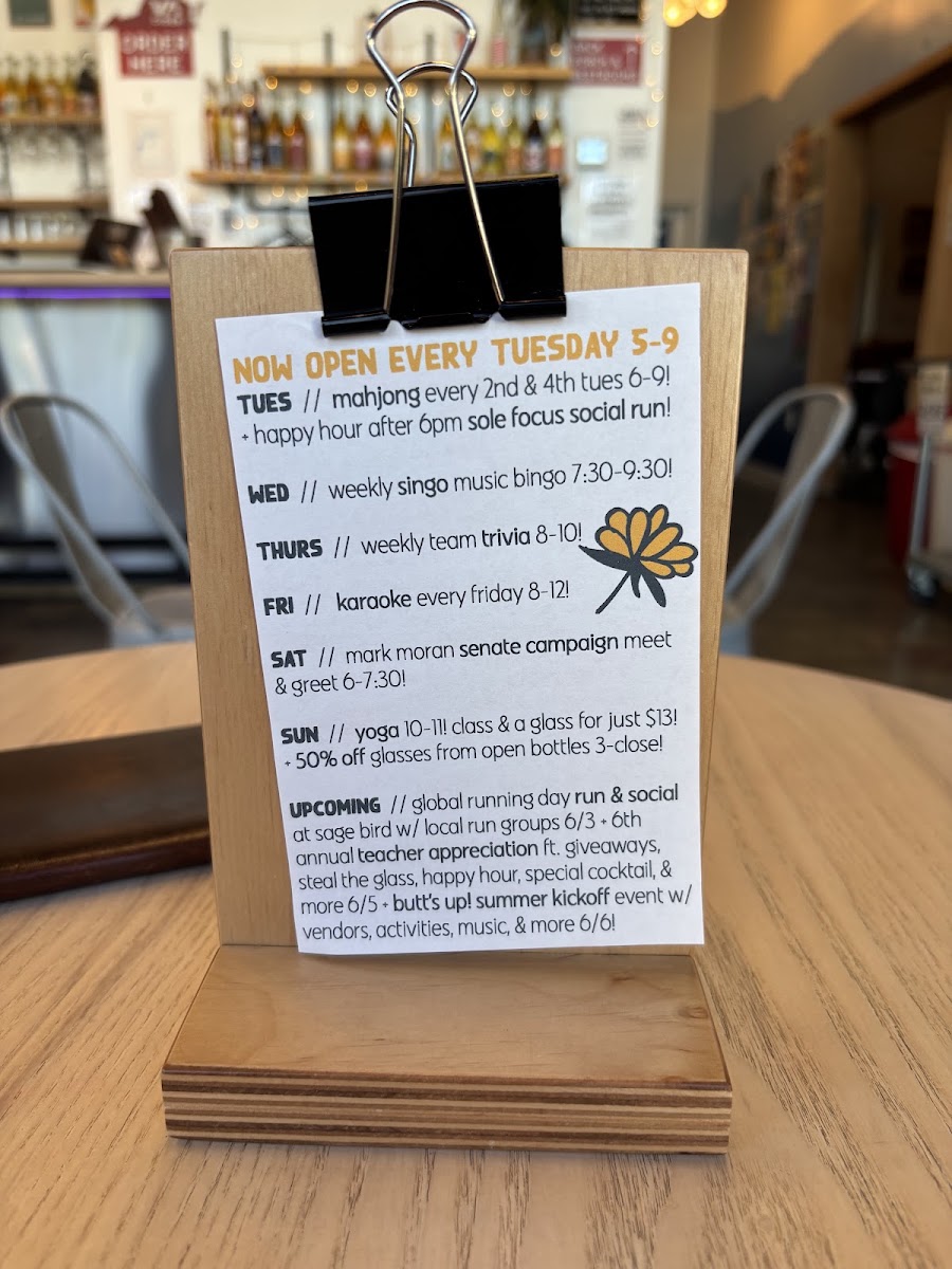 Sage Bird menu board