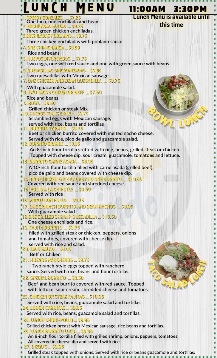 El Cielito Lindo Mexican Restaurant menu board