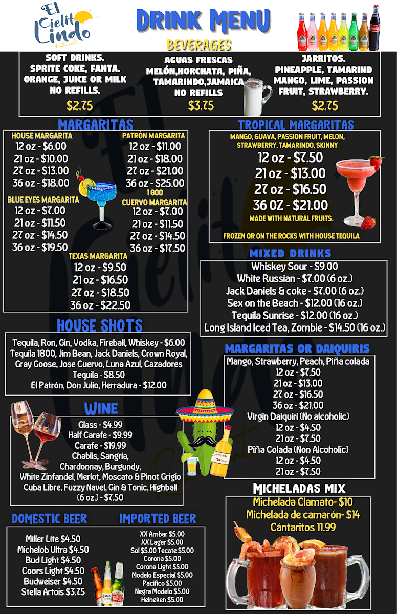 El Cielito Lindo Mexican Restaurant menu board