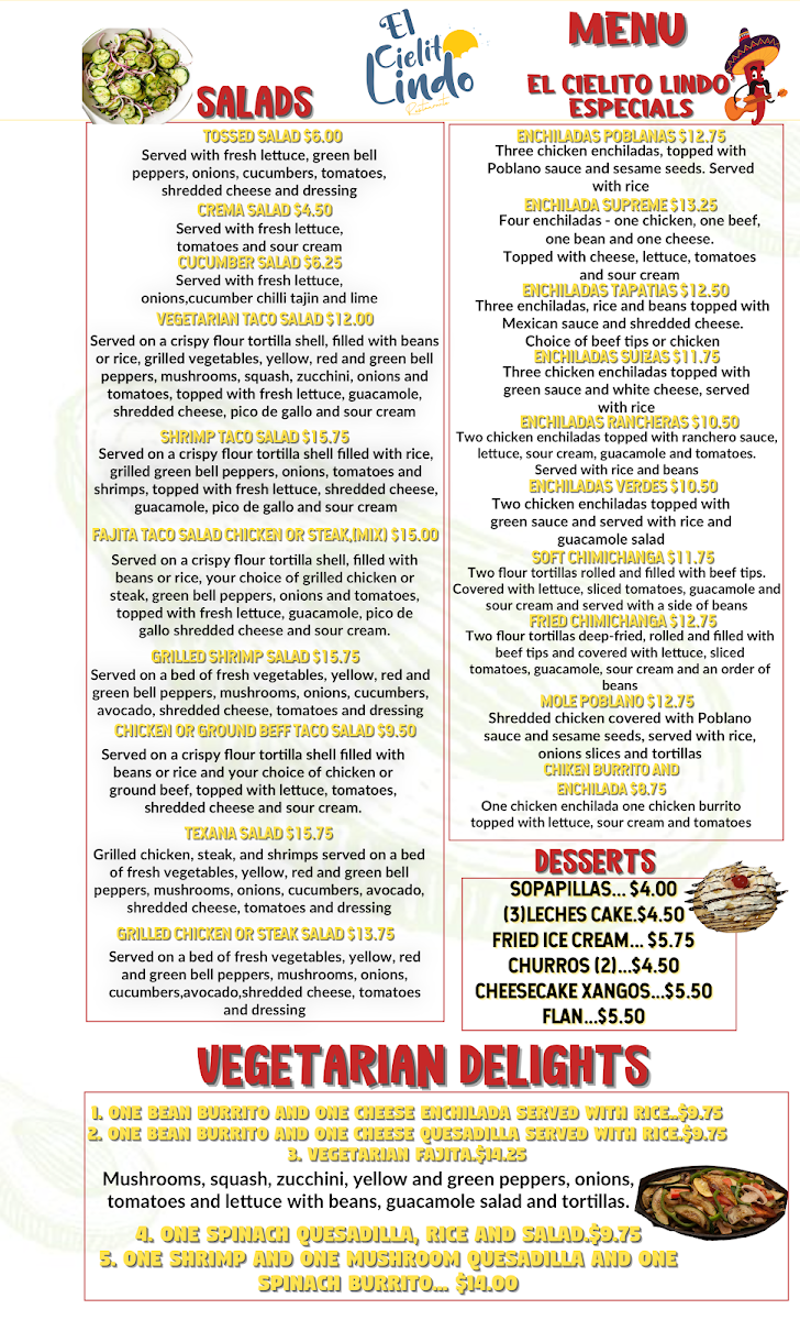 El Cielito Lindo Mexican Restaurant menu board