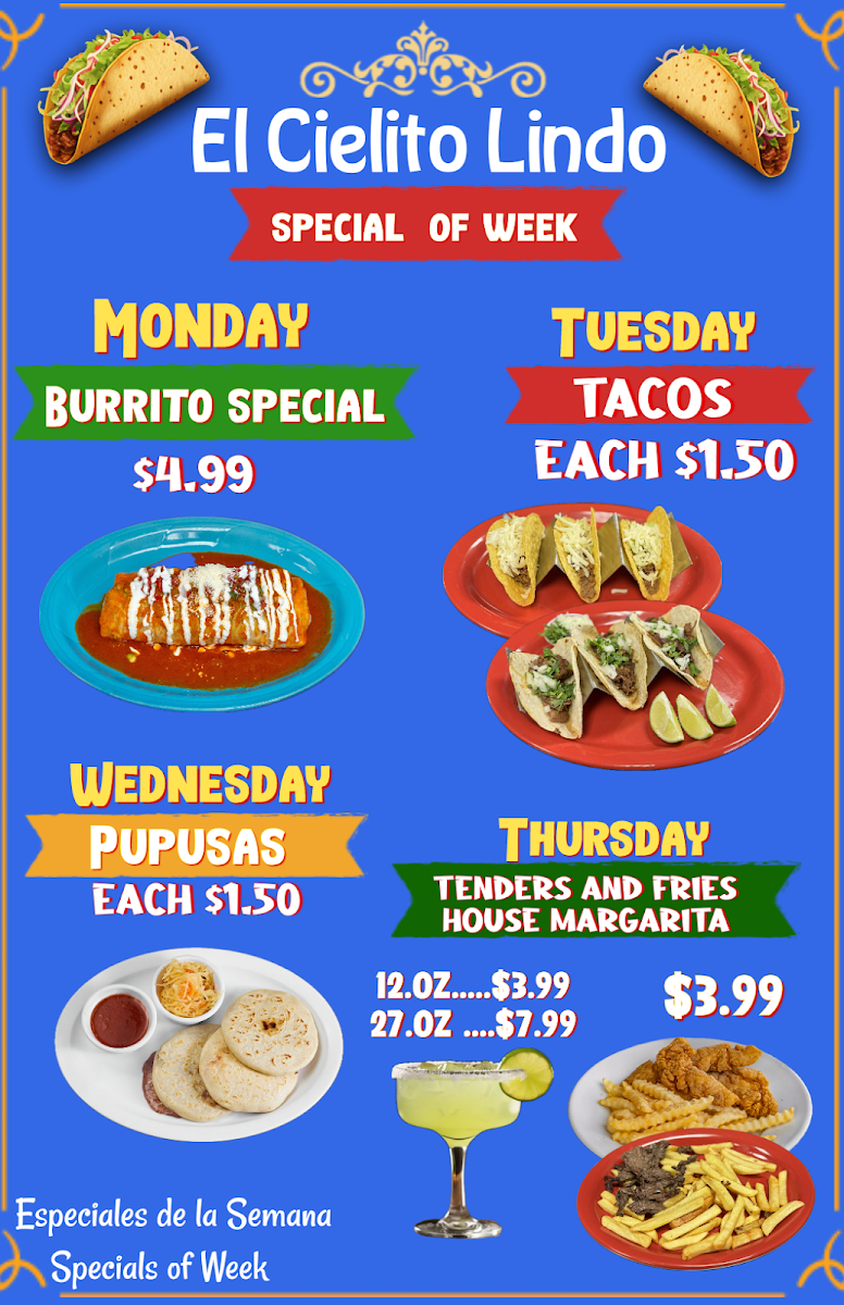 El Cielito Lindo Mexican Restaurant menu board