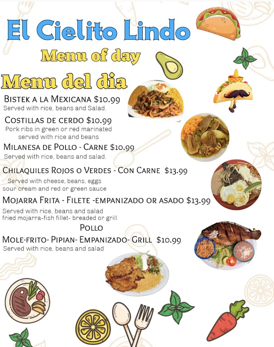 El Cielito Lindo Mexican Restaurant menu board