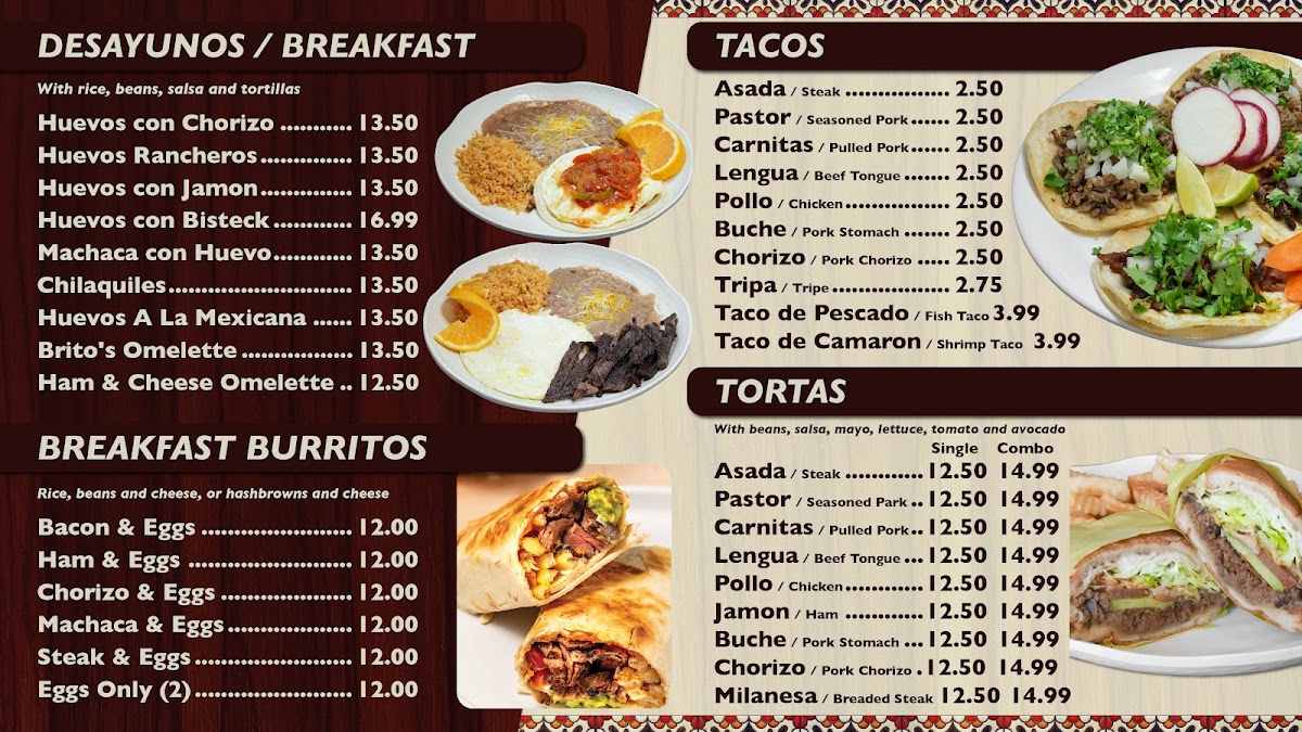 Brito's Taqueria 1 menu board