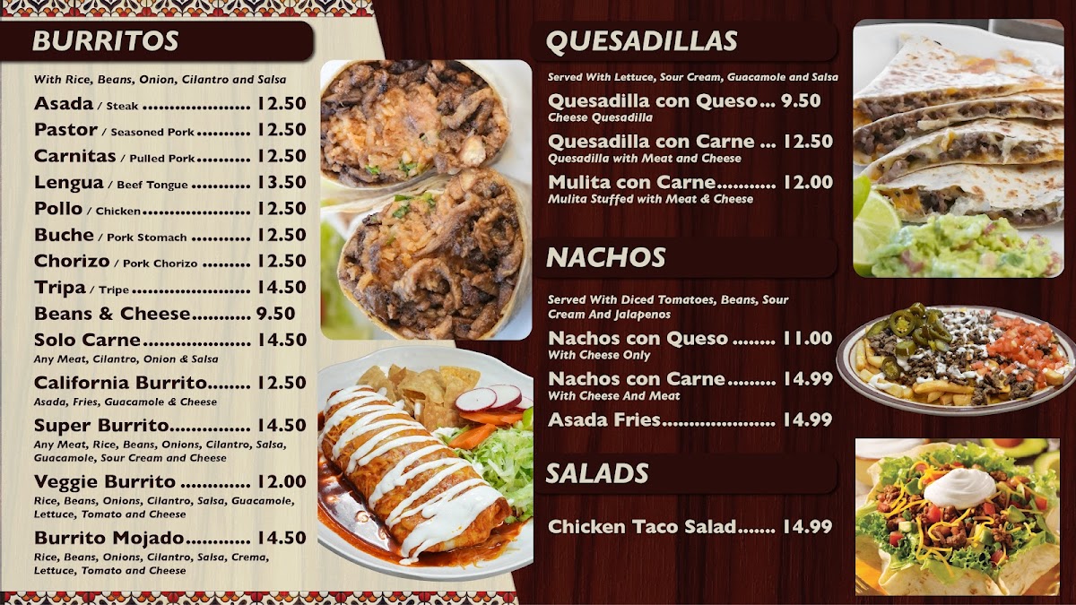 Brito's Taqueria 1 menu board