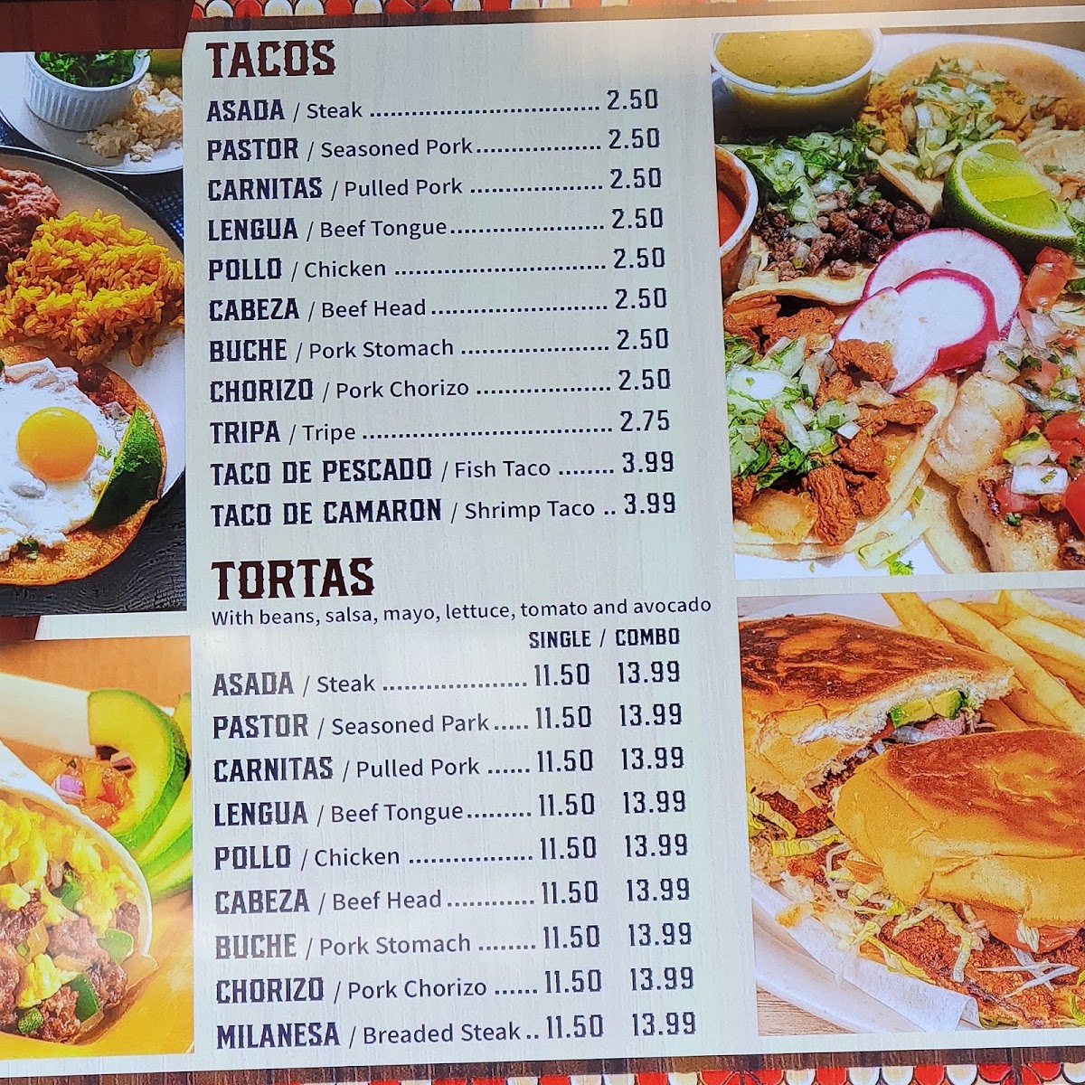 Brito's Taqueria 1 menu board