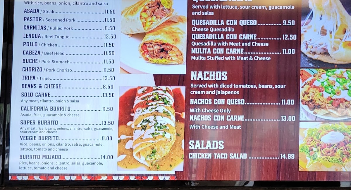 Brito's Taqueria 1 menu board