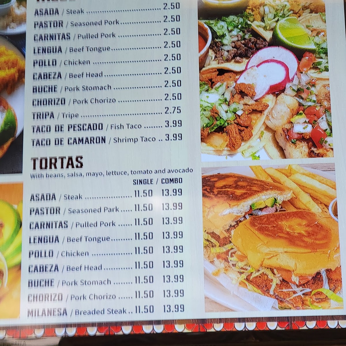 Brito's Taqueria 1 menu board