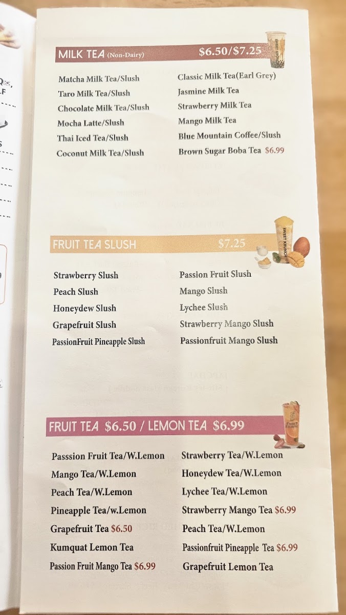 Sweet Krunch McDonough Korean Fried Chicken&Boba Tea menu board