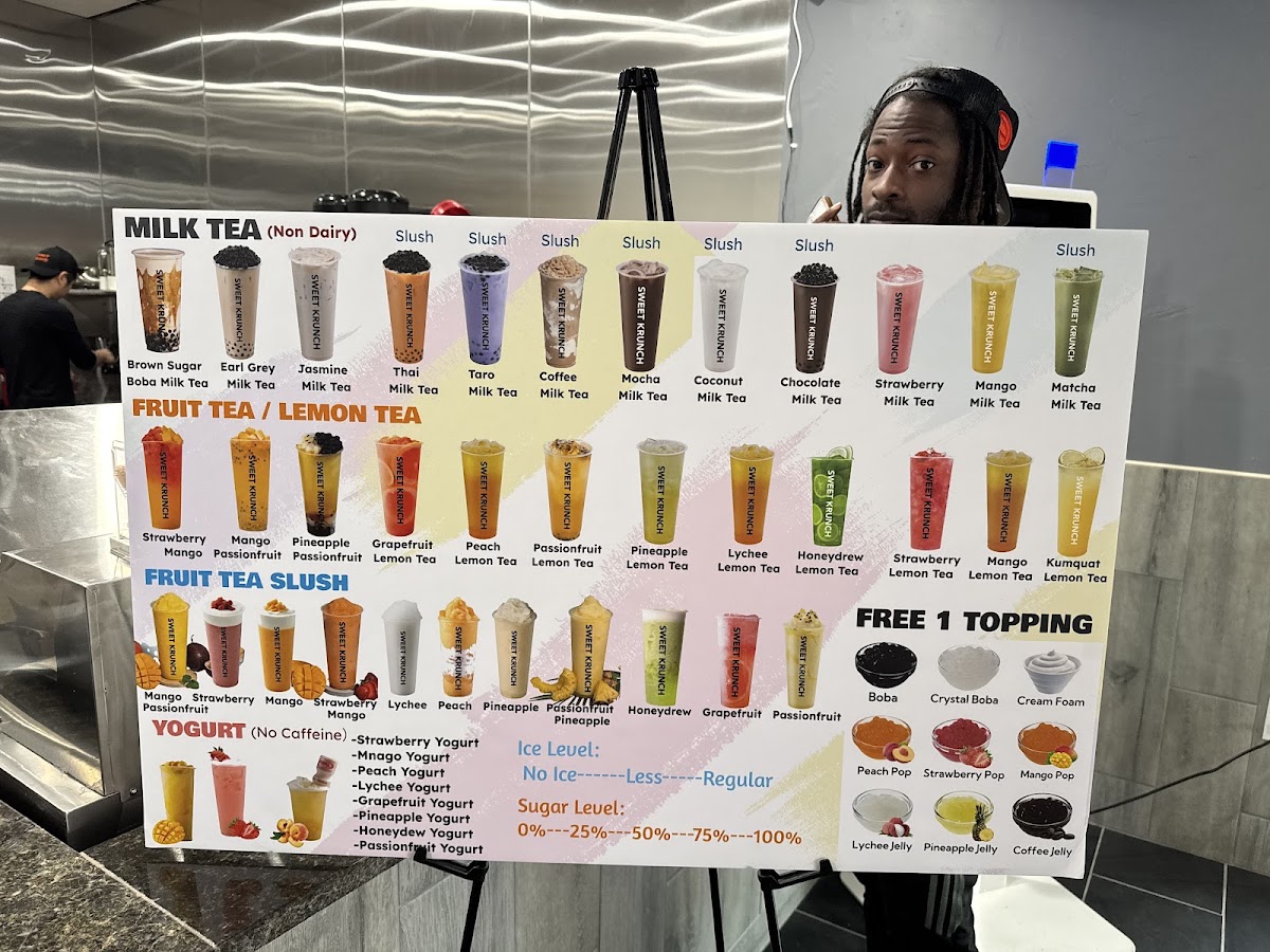 Sweet Krunch McDonough Korean Fried Chicken&Boba Tea menu board