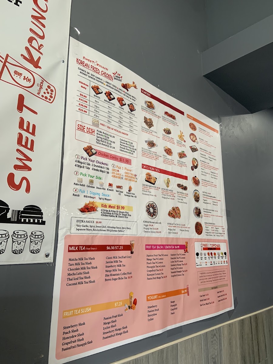 Sweet Krunch McDonough Korean Fried Chicken&Boba Tea menu board