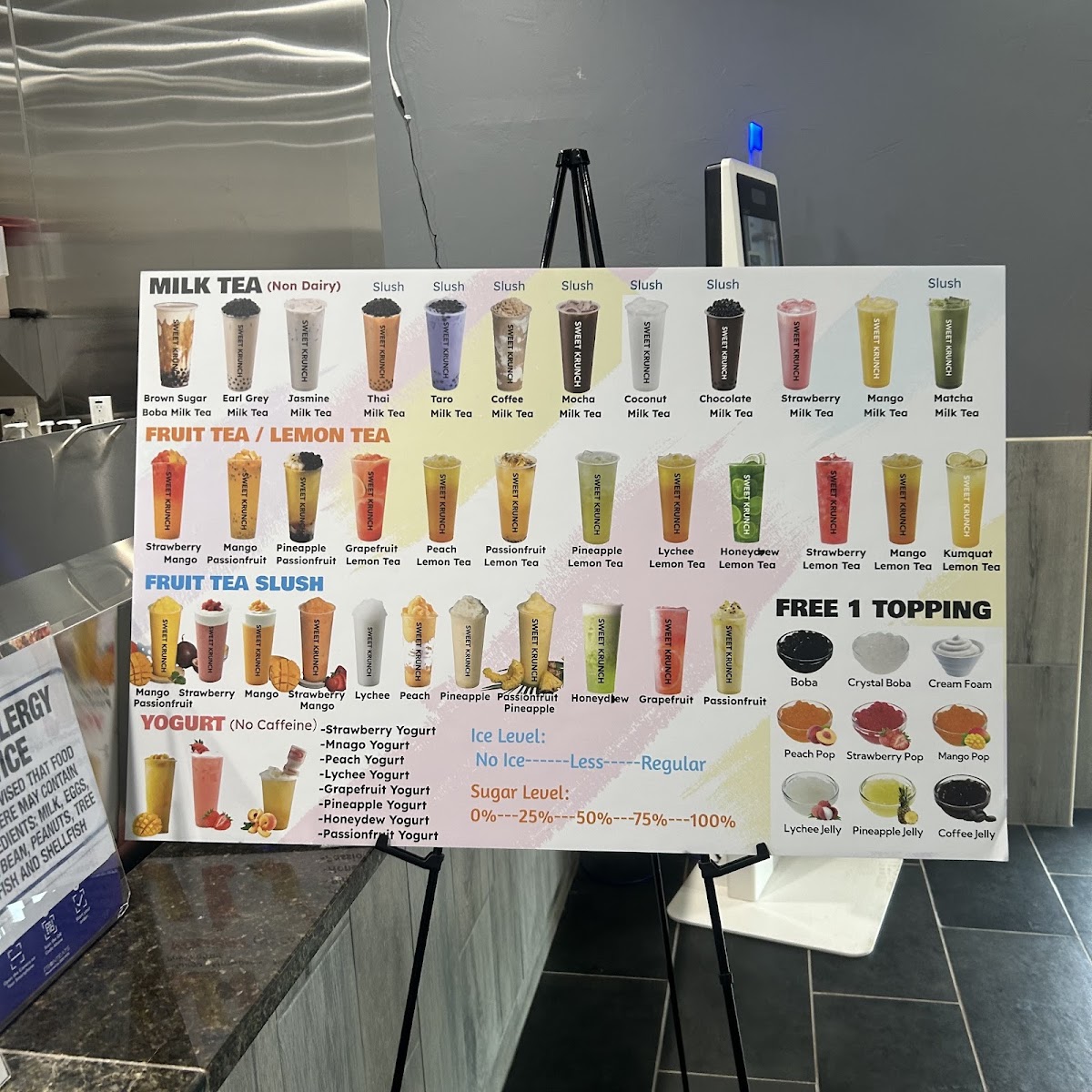 Sweet Krunch McDonough Korean Fried Chicken&Boba Tea menu board