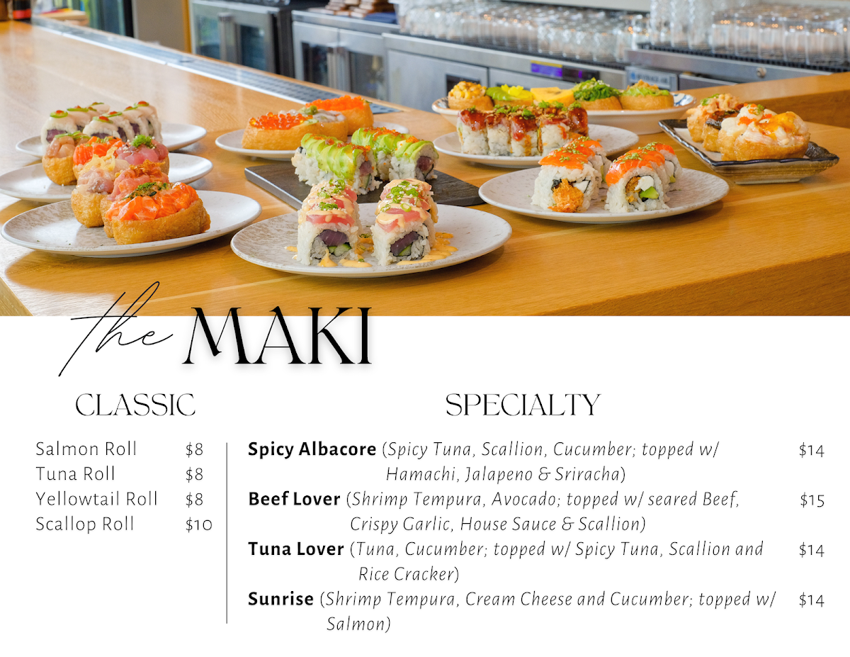 Kyo Sushi and Omakase menu board