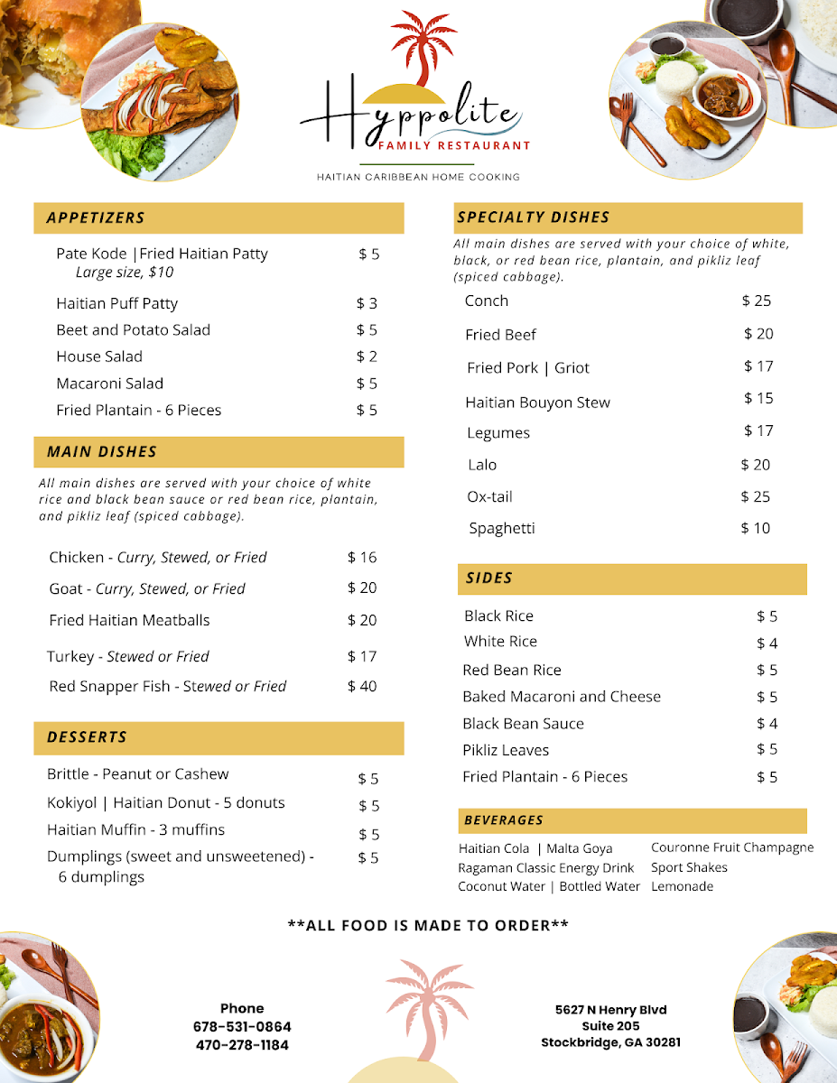 Hyppolite Family Restaurant menu board
